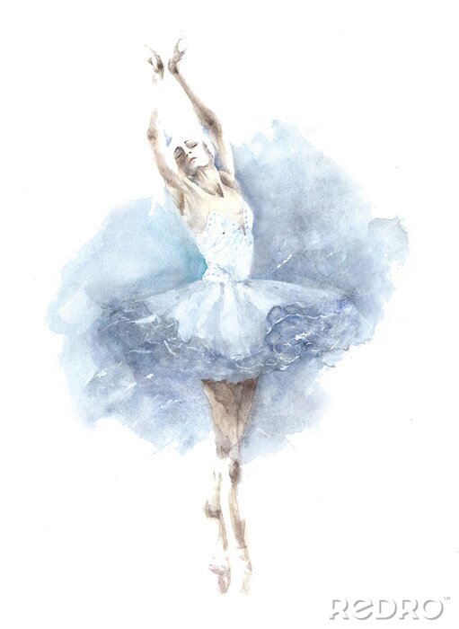Poster Ballerina tanzen Mädchen Aquarell Malerei Illustration isoliert auf weißem Hintergrund