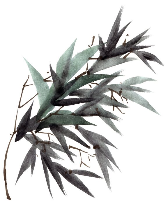 Poster Bambus in Wassertechnik gemalt