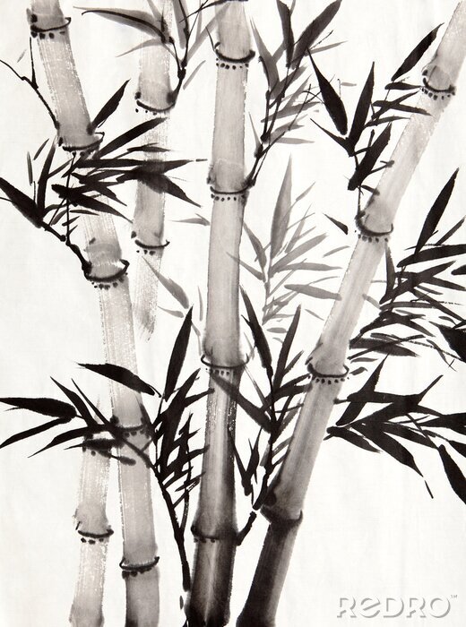 Poster Bambus mit ausdrucksstarken schwarzen Blättern