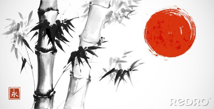 Poster Bambus mit japanischen Symbolen
