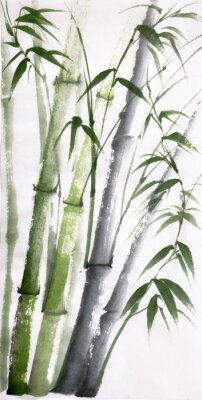 Poster Bambus Stiele in Grau und Grün