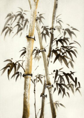 Poster Bambus und Aquarell-Blätter