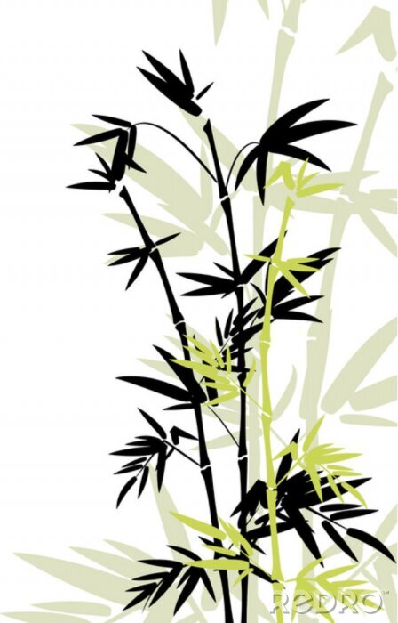 Poster Bambusstiele in Grün- und Schwarztönen