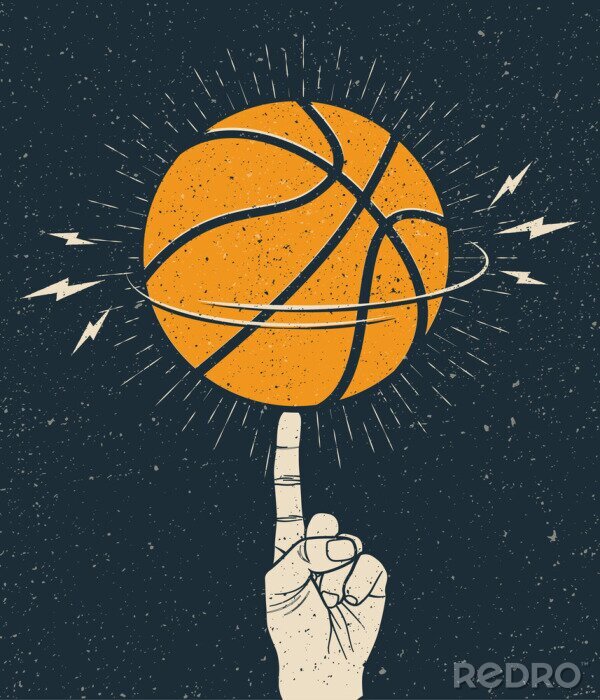 Poster Basketball Ball dreht sich auf Finger