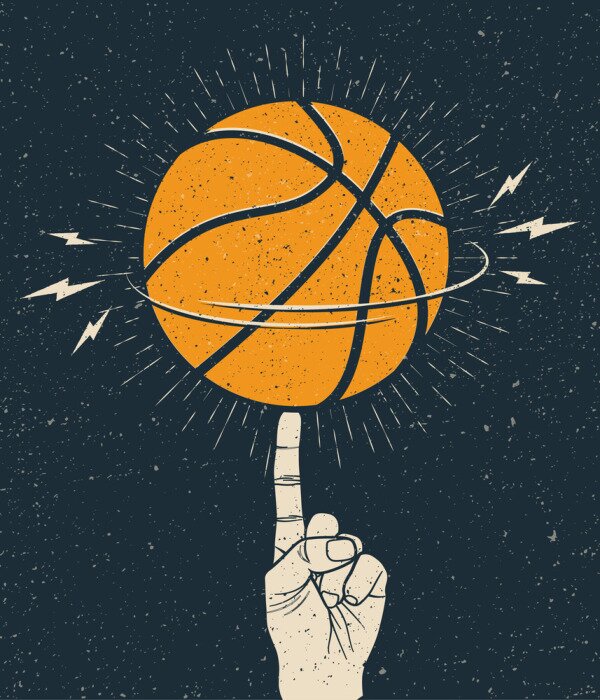 Poster Basketball Ball dreht sich auf Finger