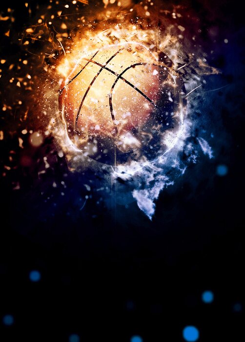 Poster Basketball Ball Feuer und Wasser
