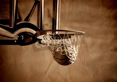 Poster Basketball Ball im Korb Sepia