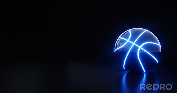 Poster Basketball Ball mit Neon-Linien