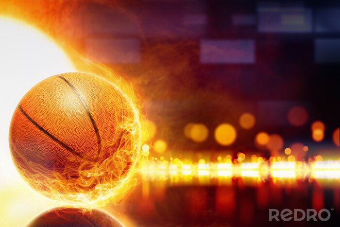 Poster Basketball Ball umgeben vom Feuer