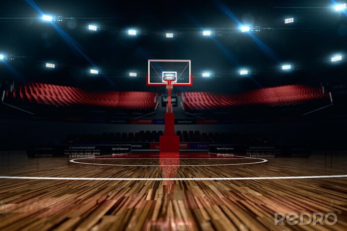 Poster Basketball court mit Lampen beleuchtet