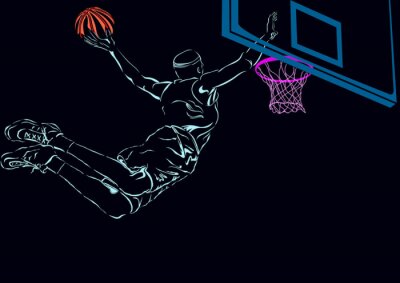 Poster Basketball-Grafik eines Basketballspielers während eines Einwurfs