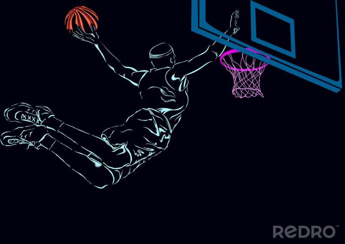 Poster Basketball-Grafik eines Basketballspielers während eines Einwurfs