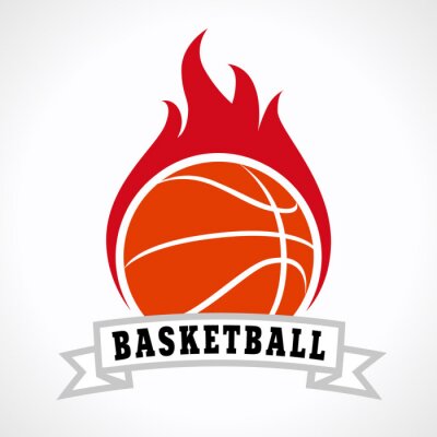 Poster Basketball Grafik flammender Ball mit Beschriftung