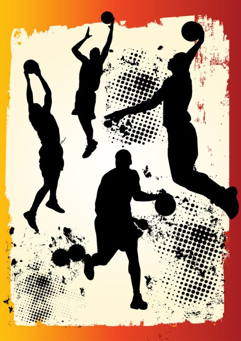 Poster Basketball Grunge-Grafik mit Basketballspielern