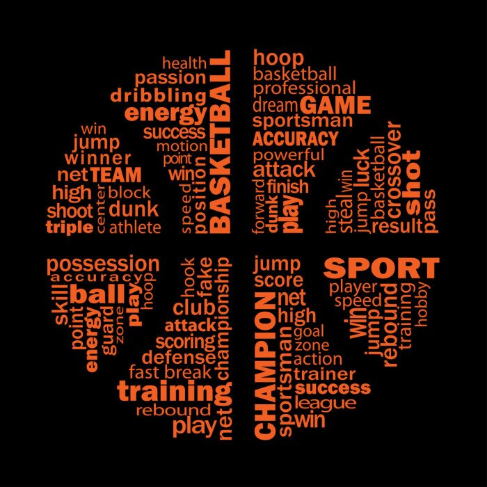 Poster Basketball-Schriftzug, der einen Ball bildet