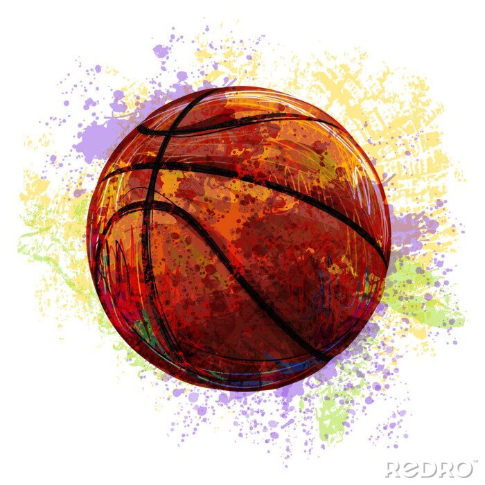 Poster Basketballball mit Farben bemalt