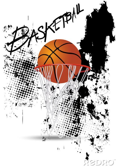 Poster Basketballkorb Ball berührt den roten Rand