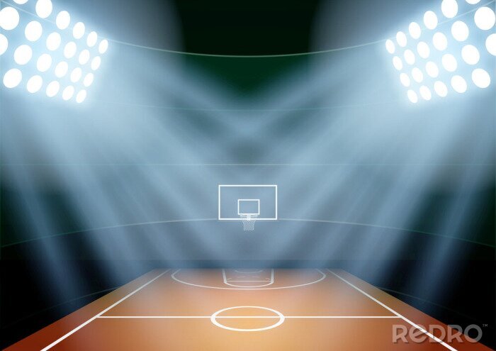 Poster Basketballplatz mit Halogenbeleuchtung