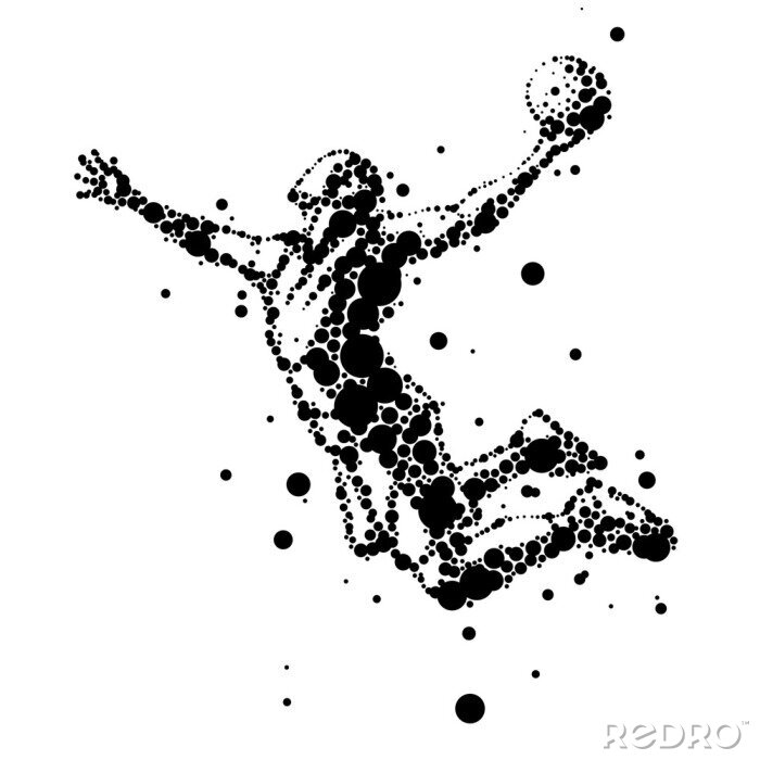 Poster Basketballspieler, der in den Korb springt