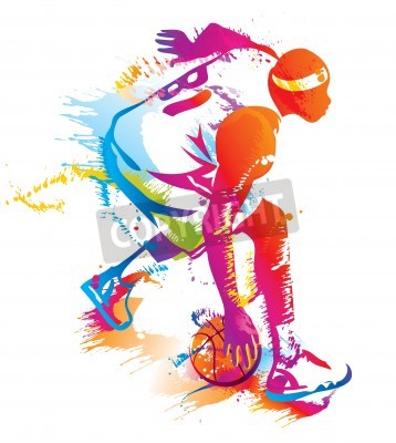 Poster Basketballspieler in Regenbogenfarben