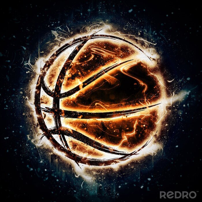 Poster Basketballthema Ball mit Flammen
