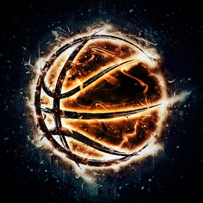 Poster Basketballthema Ball mit Flammen
