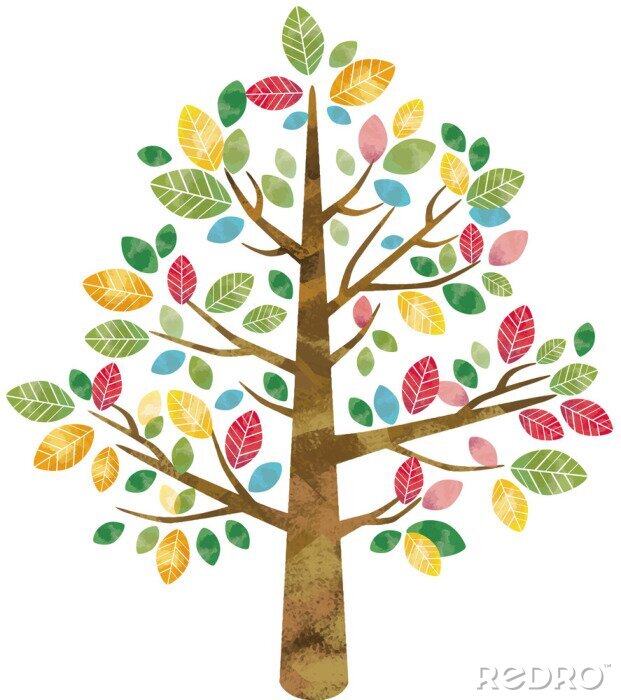 Poster Baum mit mehrfarbigen Blättern einfache Grafik