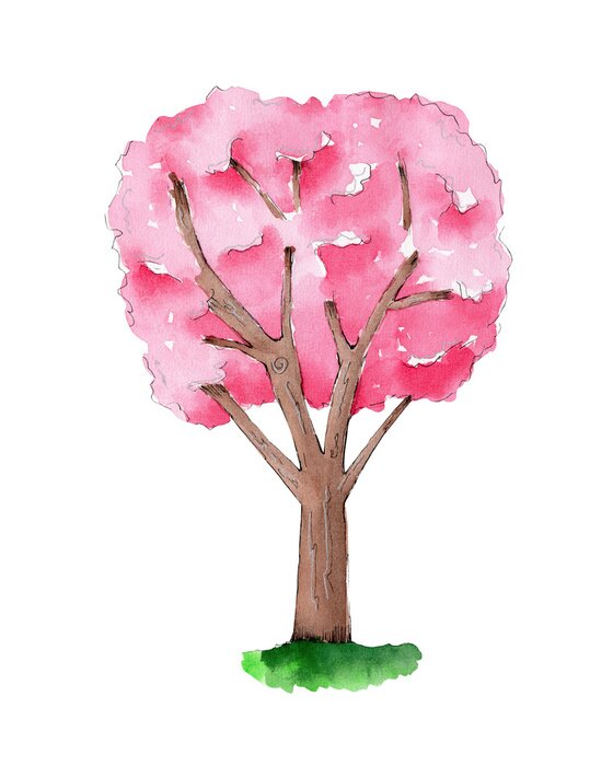 Poster Baum mit rosa Blättern zarte Illustration