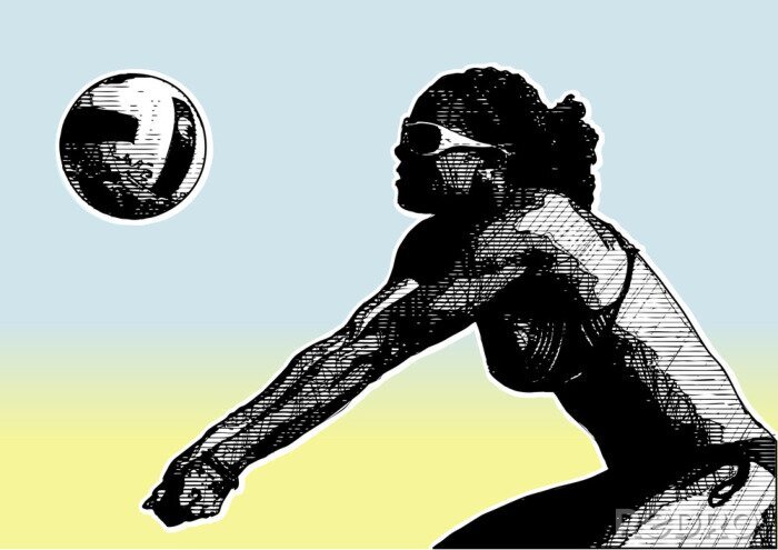 Poster Beach-Volleyballspielerin mit Ball