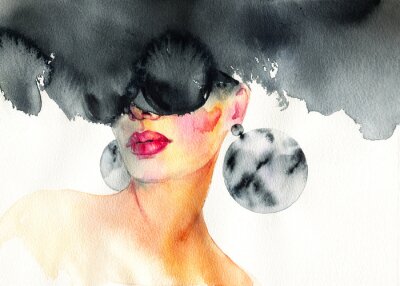 Fototapete Beautiful woman. fashion illustration. watercolor painting