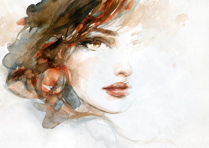 Poster Beautiful woman. fashion illustration. watercolor painting