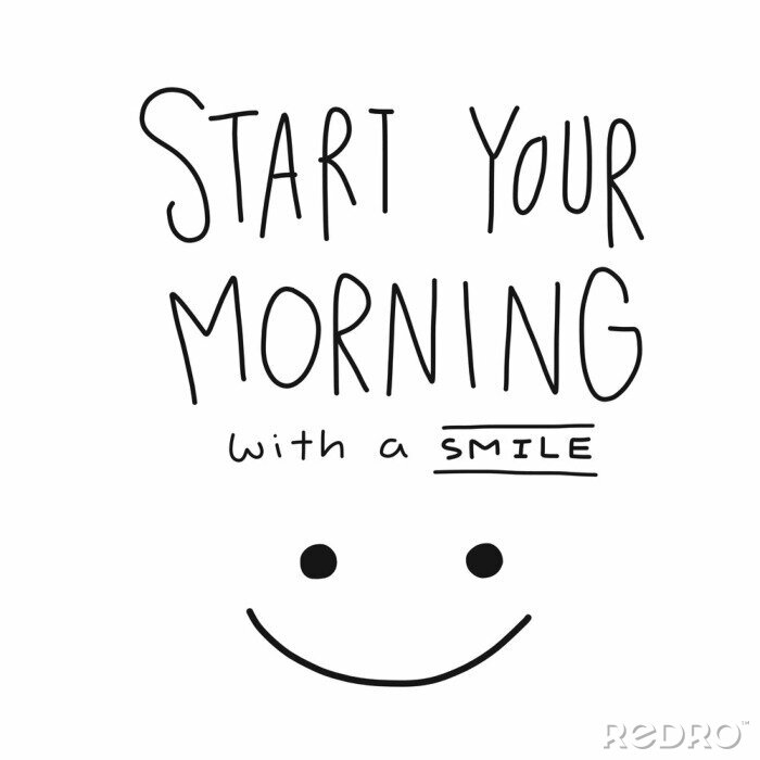Poster Beginnen Sie Ihren Morgen mit einem Lächeln Wort und Gesicht Vektor-Illustration