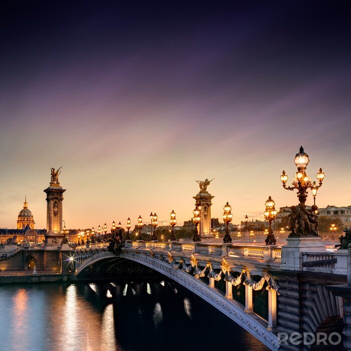 Poster Beleuchtete Brücke in Paris
