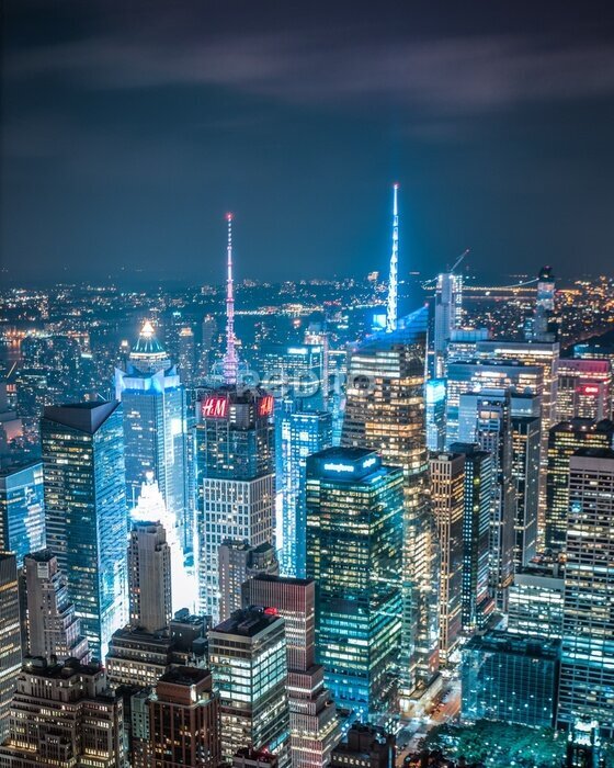 Poster Beleuchtete Wolkenkratzer von New York in Manhattan