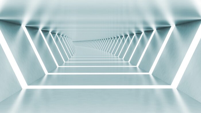 Poster Beleuchteter weißer Tunnel 3D