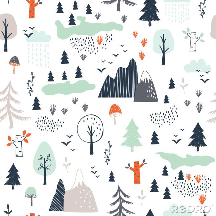 Poster Berge für Kinder und ein zauberhafter Wald