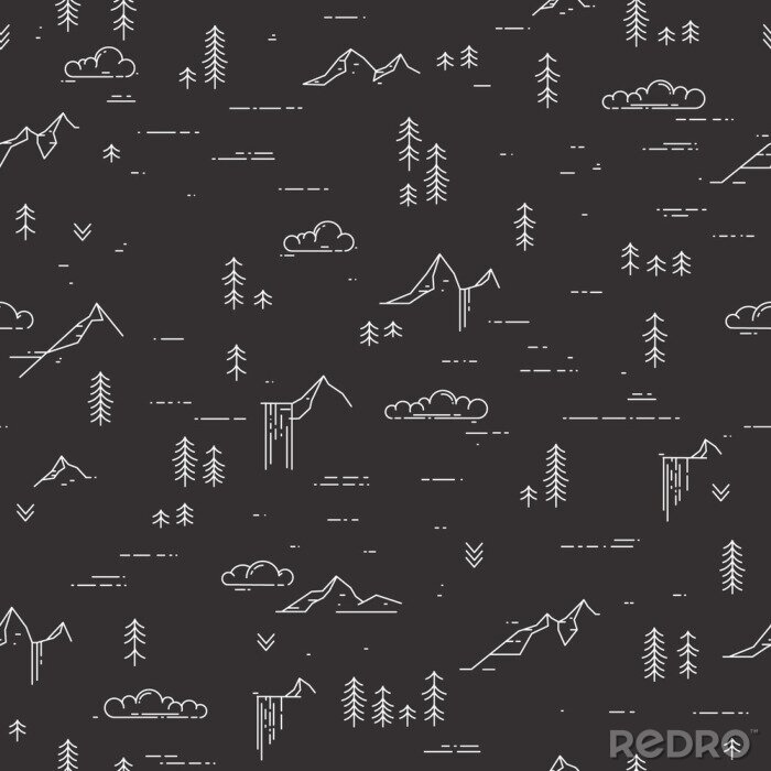 Poster Berge schwarz und weiß minimal