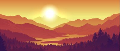 Poster Berge Sonnenuntergang auf Computergrafik