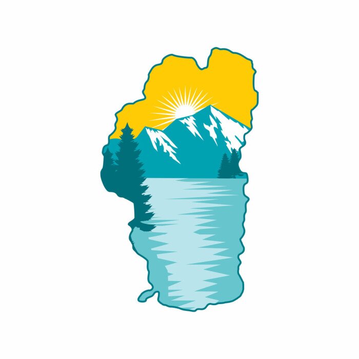 Poster Berge Sonnenuntergang und See