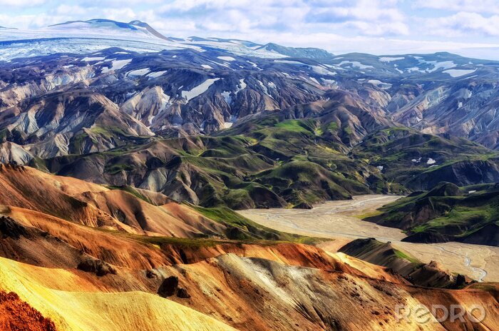 Poster Bergige Landschaft in Island