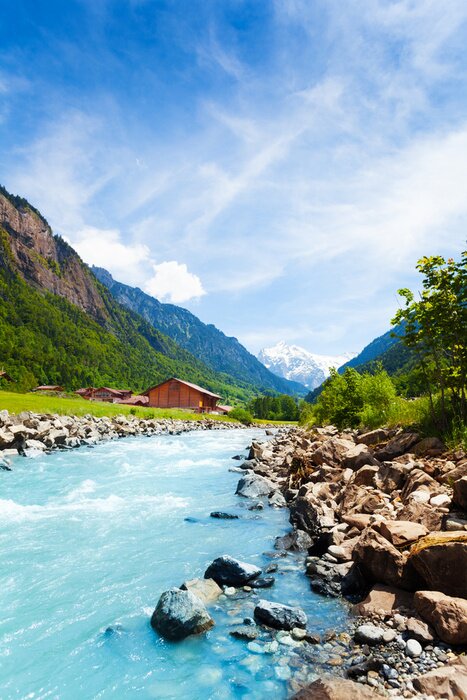 Poster Berglandschaft mit einem kleinen Fluss