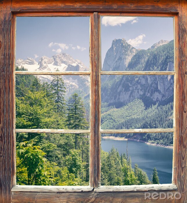 Poster Berglandschaft vor dem Fenster