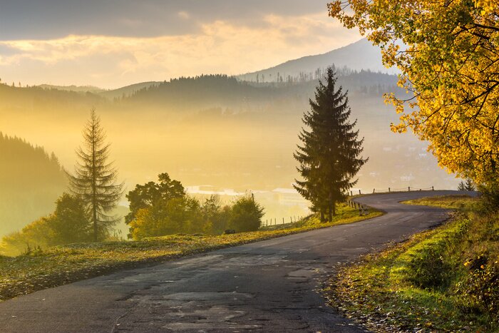 Poster Bergweg am Morgen