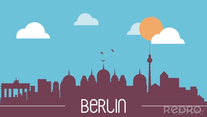 Poster Berlin Germany skyline silhouette flat design vector