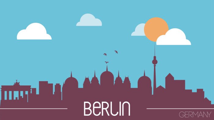 Poster Berlin Germany skyline silhouette flat design vector