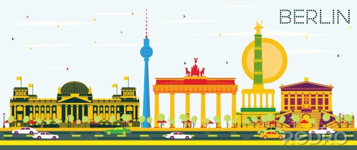 Poster Berlin Skyline mit Farbe Gebäude und Blue Sky.
