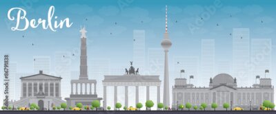 Poster Berlin skyline with grey building and blue sky.