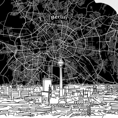 Sticker Berlin skyline with map