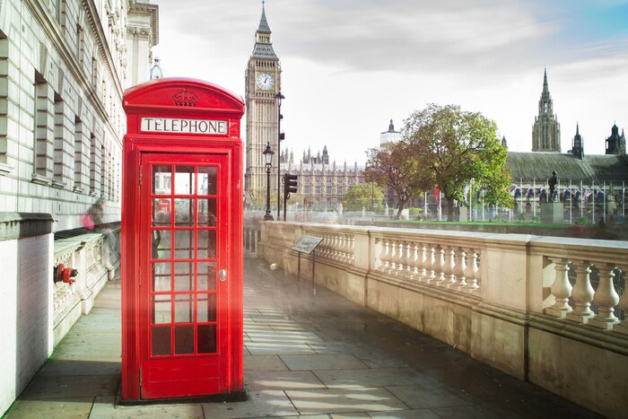 Poster Big ben and red phone cabine in London