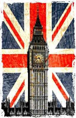 Poster Big Ben vor der britischen Flagge